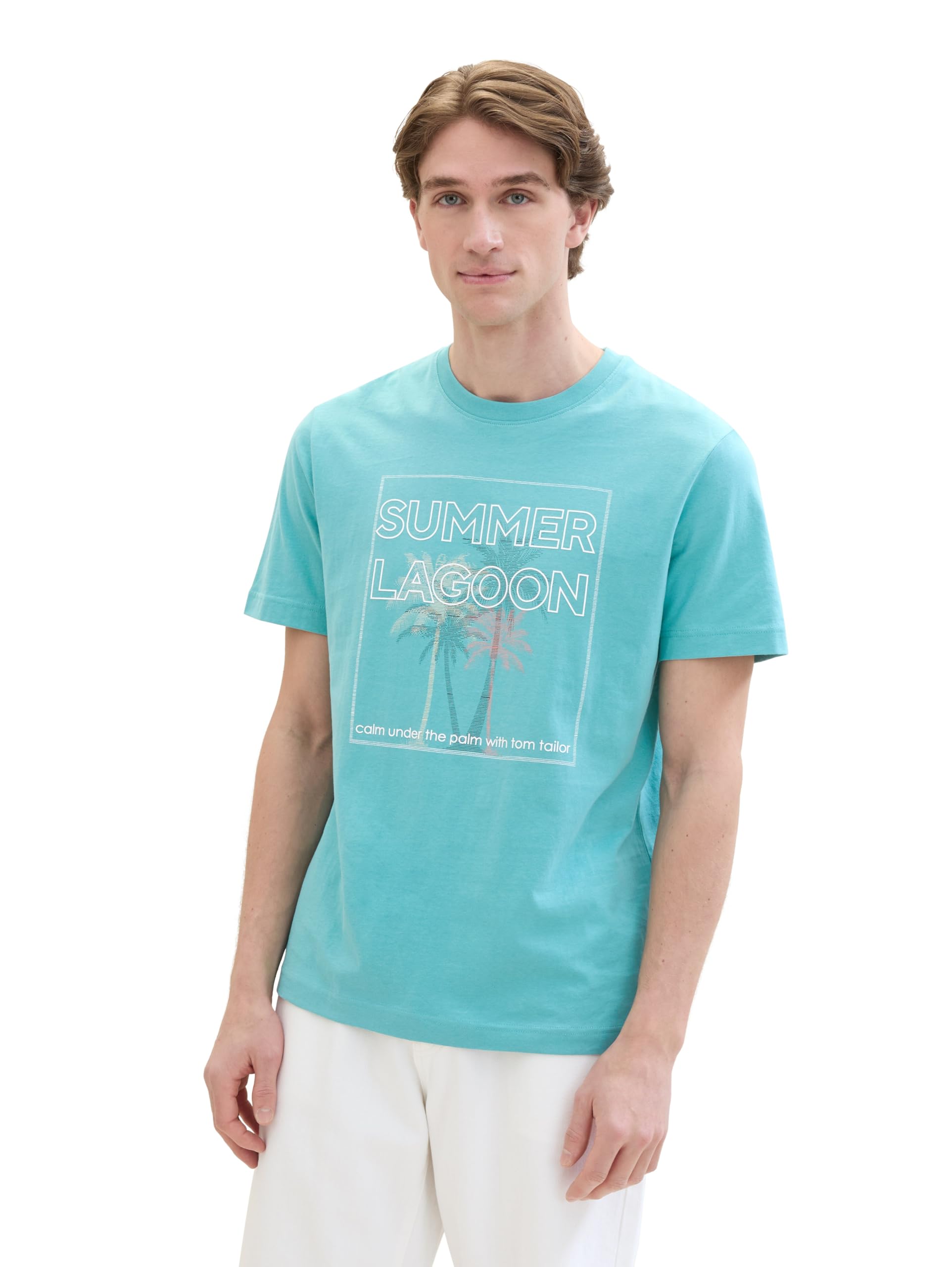 TOM TAILOR Men's Basic T-Shirt with Summer Prints, 35272 - Meadow Teal, L
