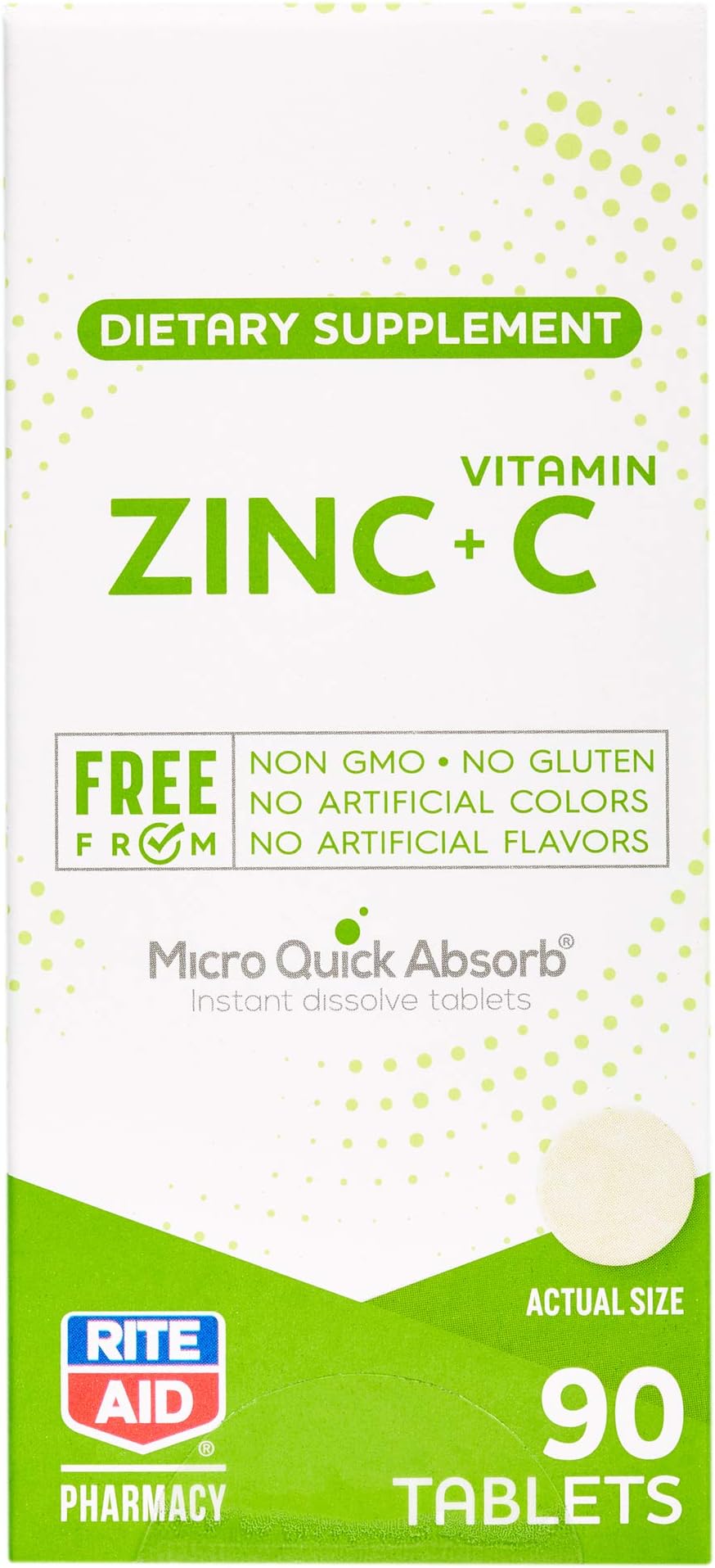 Rite Aid FreeFrom Sublingual Zinc & Vitamin C with Micro Quick Absorb Technology, 5/15 mg - 90 Dissolving Tablets | Immune Support | Non-GMO, No Gluten | Vitamin C with Zinc Supplement