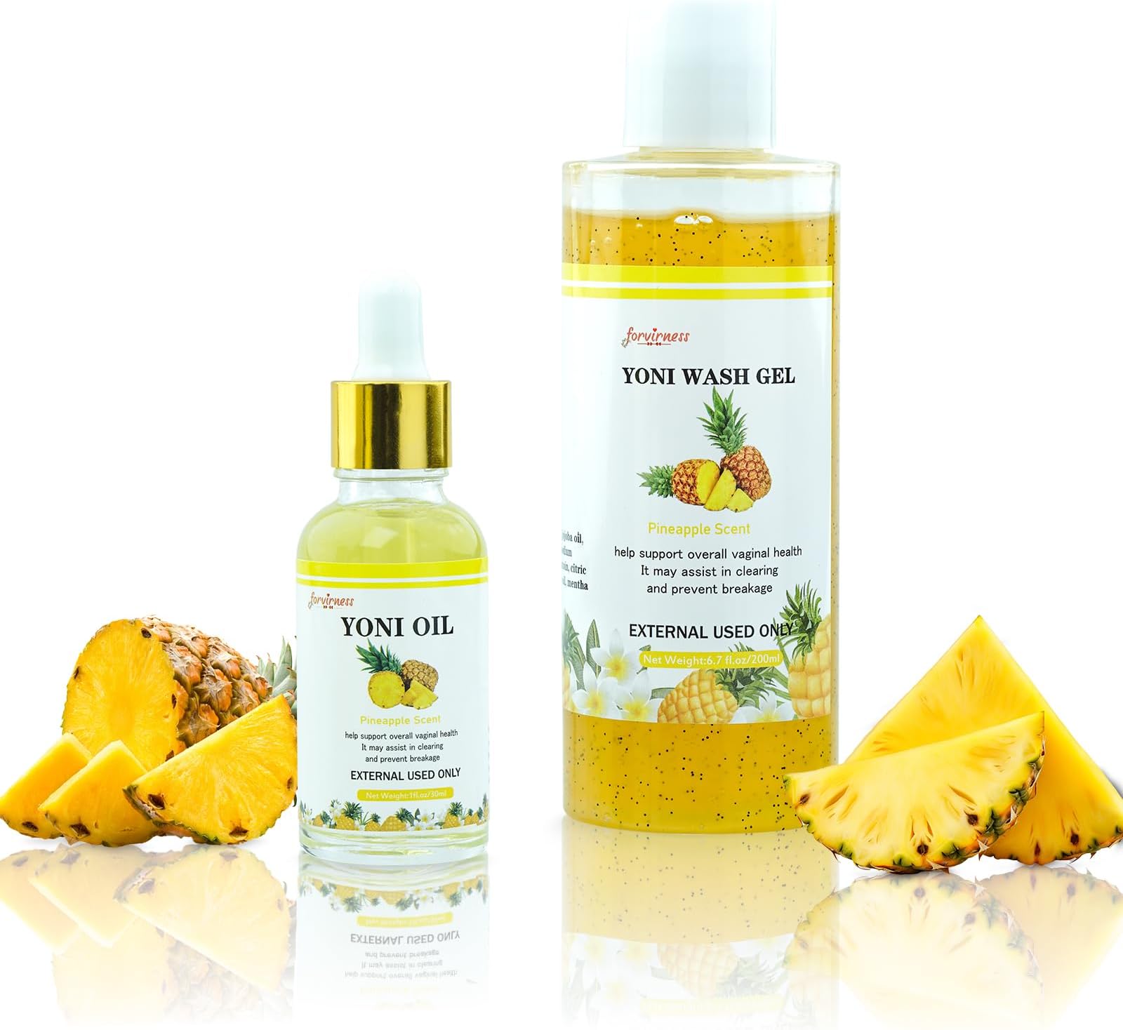 Natural Yoni Wash Yoni Oil Set, Feminine Wash for Women ph Balance, 1 fl.oz Feminine Oil & 6.7 fl.oz Intimate Wash - Pineapple Scent