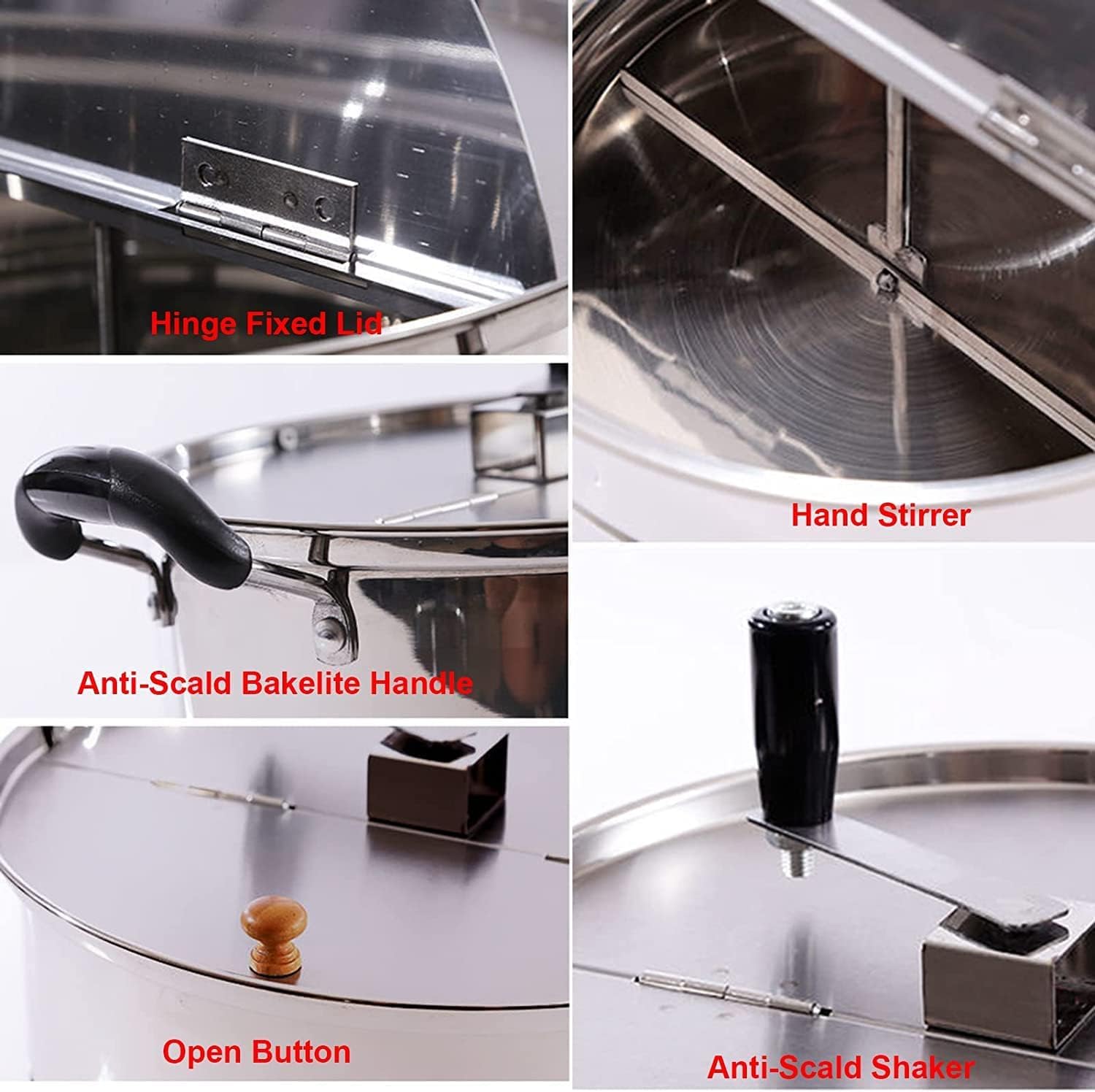 Olla para palomitas de maíz mezclada Manual, Máquina de palomitas de gas para estufa, Máquina de palomitas manual antiadherente comercial de acero inoxidable