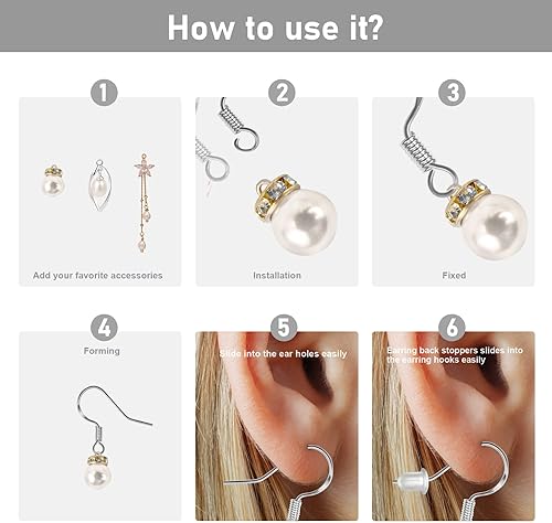 Miniatura 10 de Ganchos para aretes de oro de ley 925, 120 unidades60 pares hipoalergénicos, ganchos de pescado para fabricación de joyas, piezas de hallazgos de