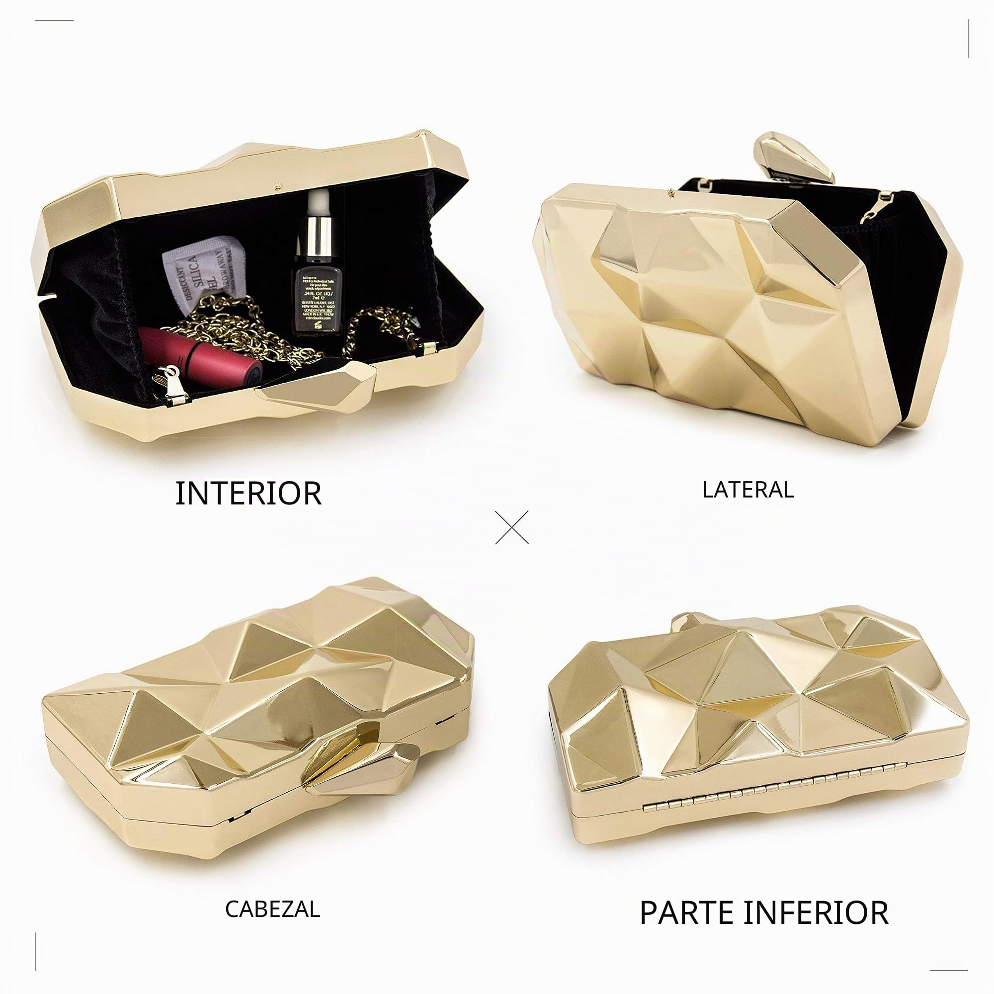 Bolso de mano pequeño metálico para mujer, bolso de noche, boda