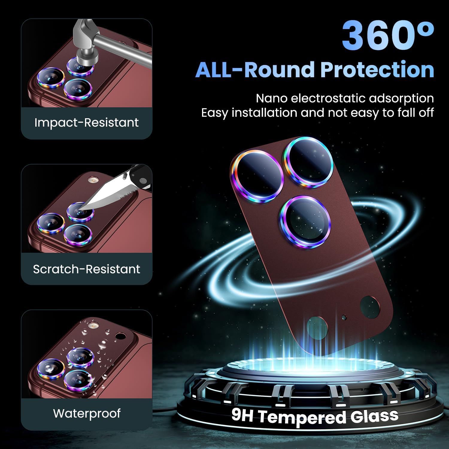 Uyiton for iPhone 18 Pro Camera Lens Protector, Metal Frame Glass Cover image 2