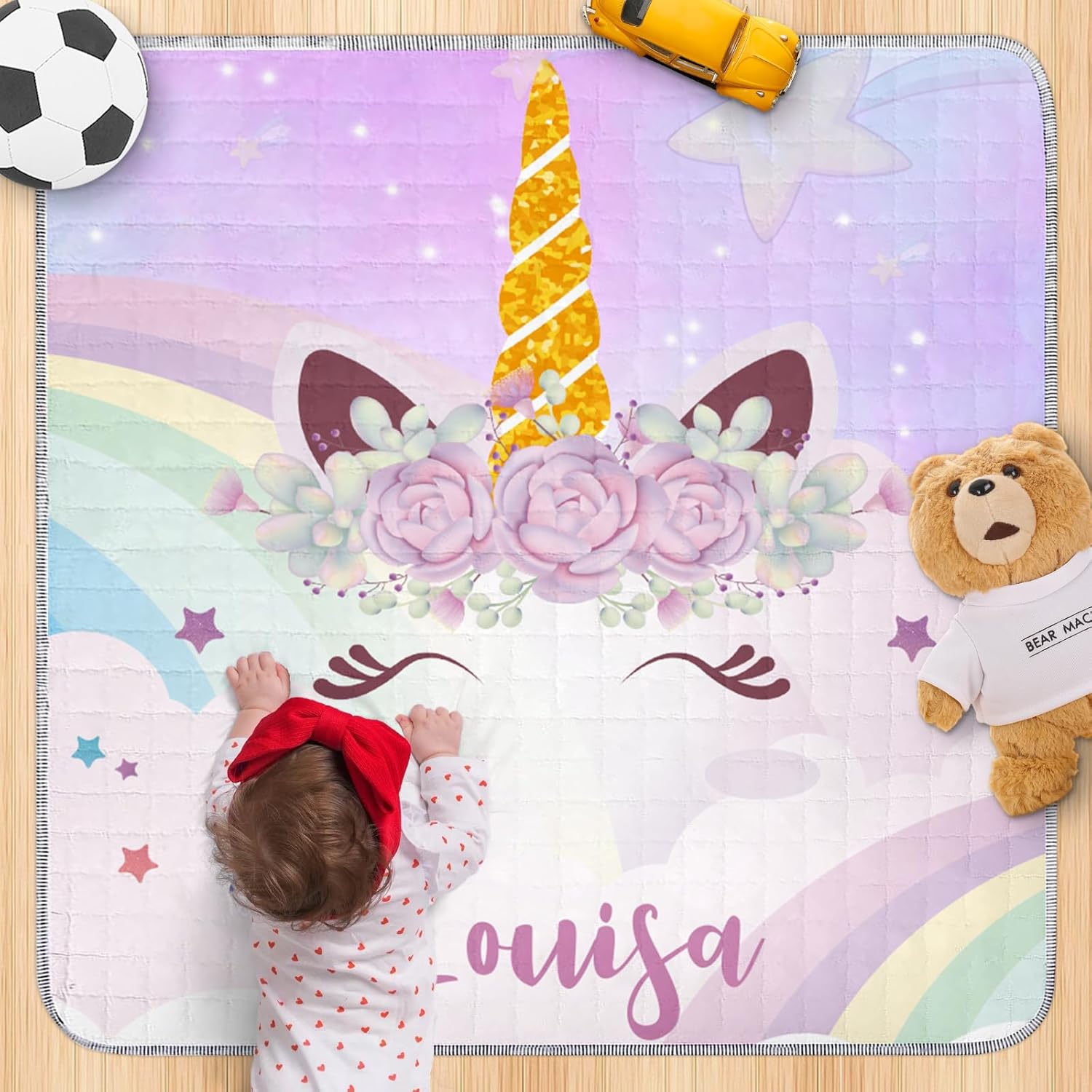 Custom Name Personalized Baby Mat - Portable Foldable Crawling Play Mat - Soft Safe Non-Slip Floor Mat - Multifunctional Thick Cushy Mat for Baby - Birthday Gift for Infant (43"x 43")