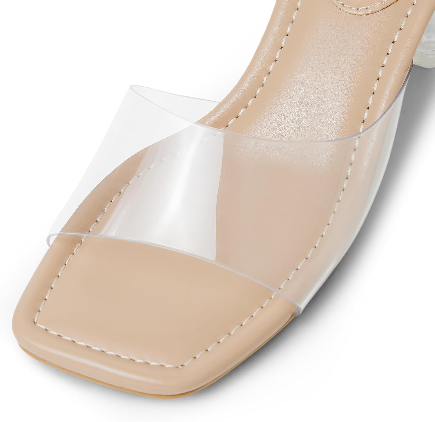 Arromic Women's Clear Block Heeled Sandals Black Nude White Chunky Heels 2 Inches Square Open Toe Slip on Backless Low Chunky Heeled Sandals Dressy Party Prom Wedding Shoes - Image 6