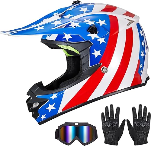 Casco de Bicicleta de Tierra para Jóvenes Niños para Niños y Niñas, F001 Casco de Motocicleta de Cara Completa para Todoterreno ATV Conducción en