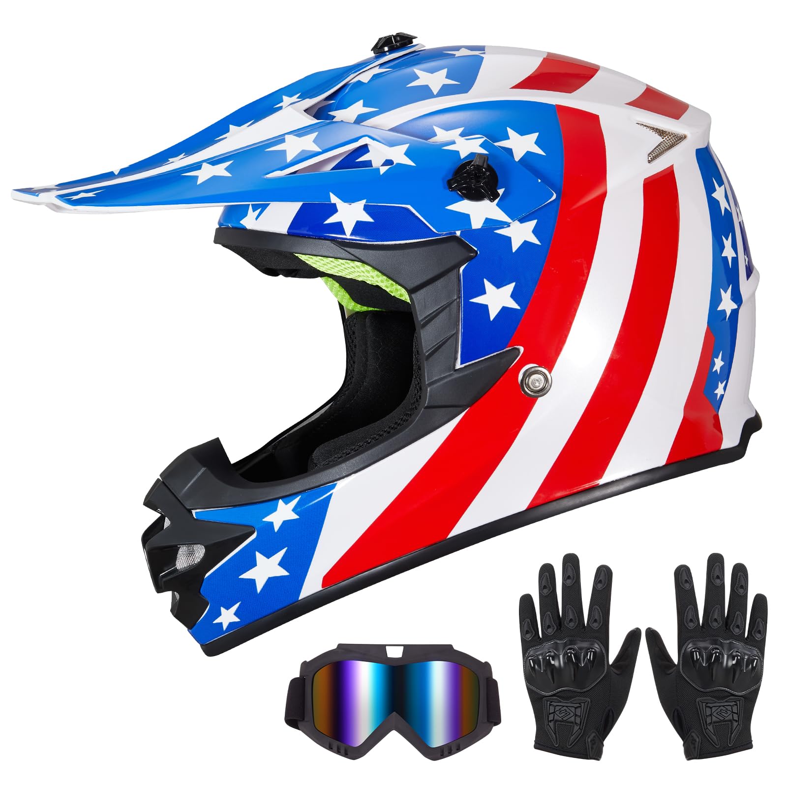 youth kids dirt bike helmet for boys & girls,f001 full face motorcycle helmet for off-road atv street riding four wheeler mountain bike with goggles gloves,dot approved