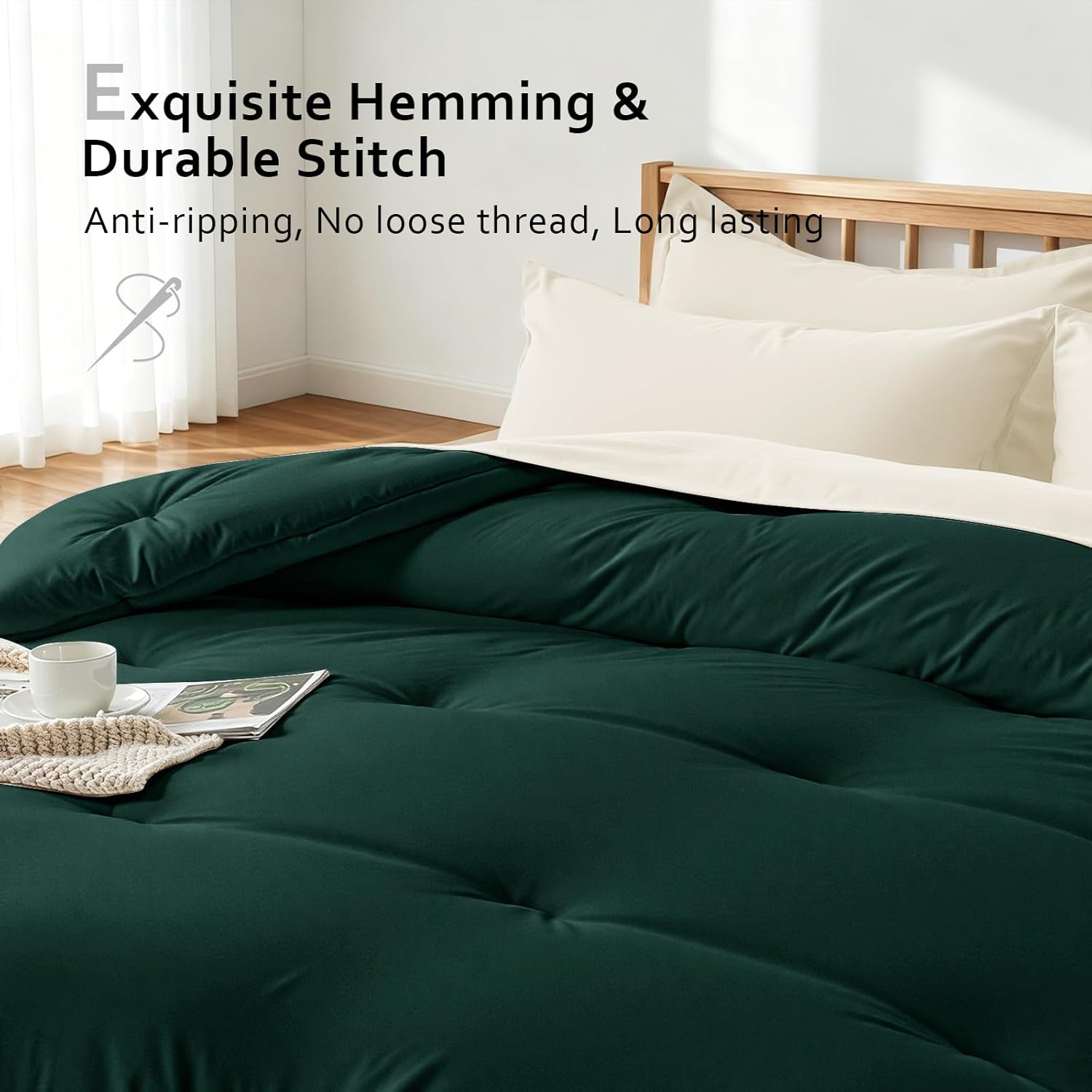 Comforters King Size, All Season Quilted Bed Comforter, Ultra-Soft Down Alternative Duvet Insert with 4 Tabs, Lightweight Bedding Blanket - Machine Washable, Emerald Green