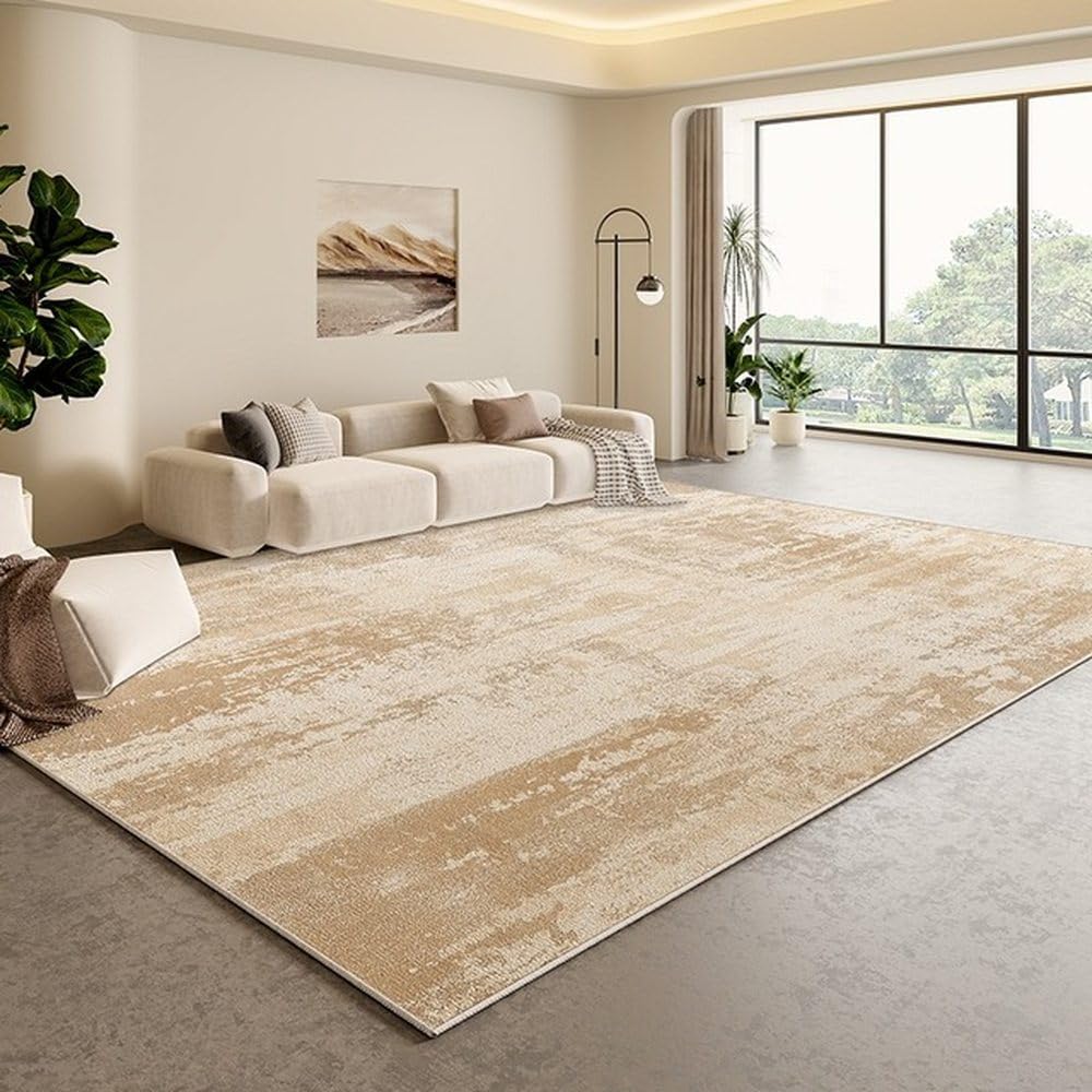 Tapis de salon abstrait doré énorme | Tapis personnalisé YHT003