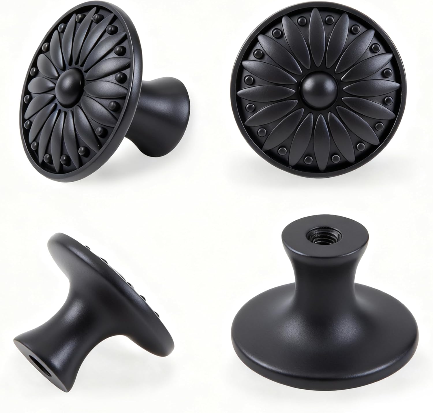10 Pack Black Knobs for Cabinet Drawers Dresser, Vintage Solid Hardware, Matte Antique Round Knobs for Bedroom Bathroom Farmhouse Cabinets