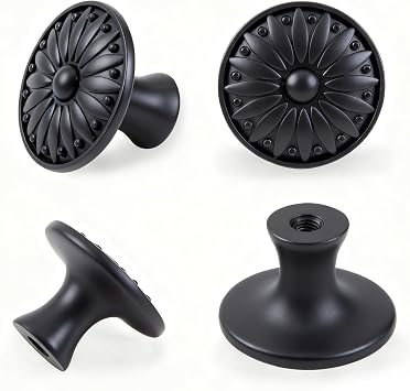 5 Pack Black Knobs for Dresser, Vintage Solid Drawer Knobs, Matte Antique Cabinet Knobs for Kitchen Bedroom Bathroom Farmhouse