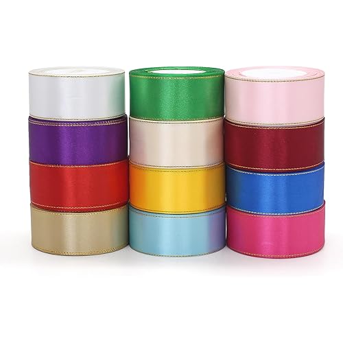 1-1/2 inch 300 Yard Satin Ribbon for Valentine‘s Day Flower Bouquet Arts Crafts Sewing 12 x 25 Yard Each Roll Ribbon for Trim Bow Merry Christmas Decoration (12 Colors Mix, 1-1/2 inch Width)