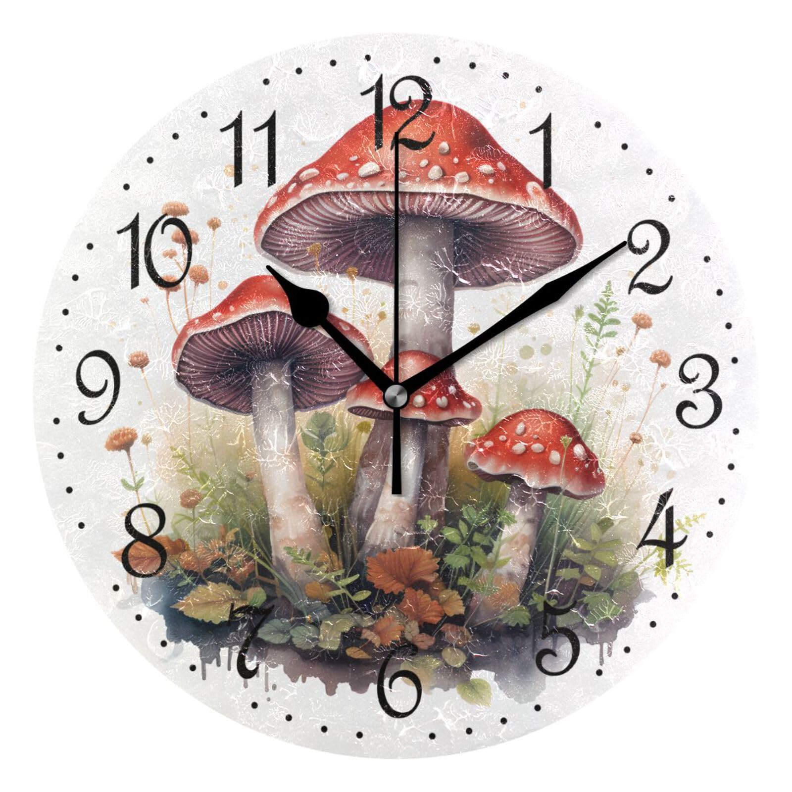 Horloge murale champignons rouges ALAZA silencieuse pour éliminer les bruits dans le salon