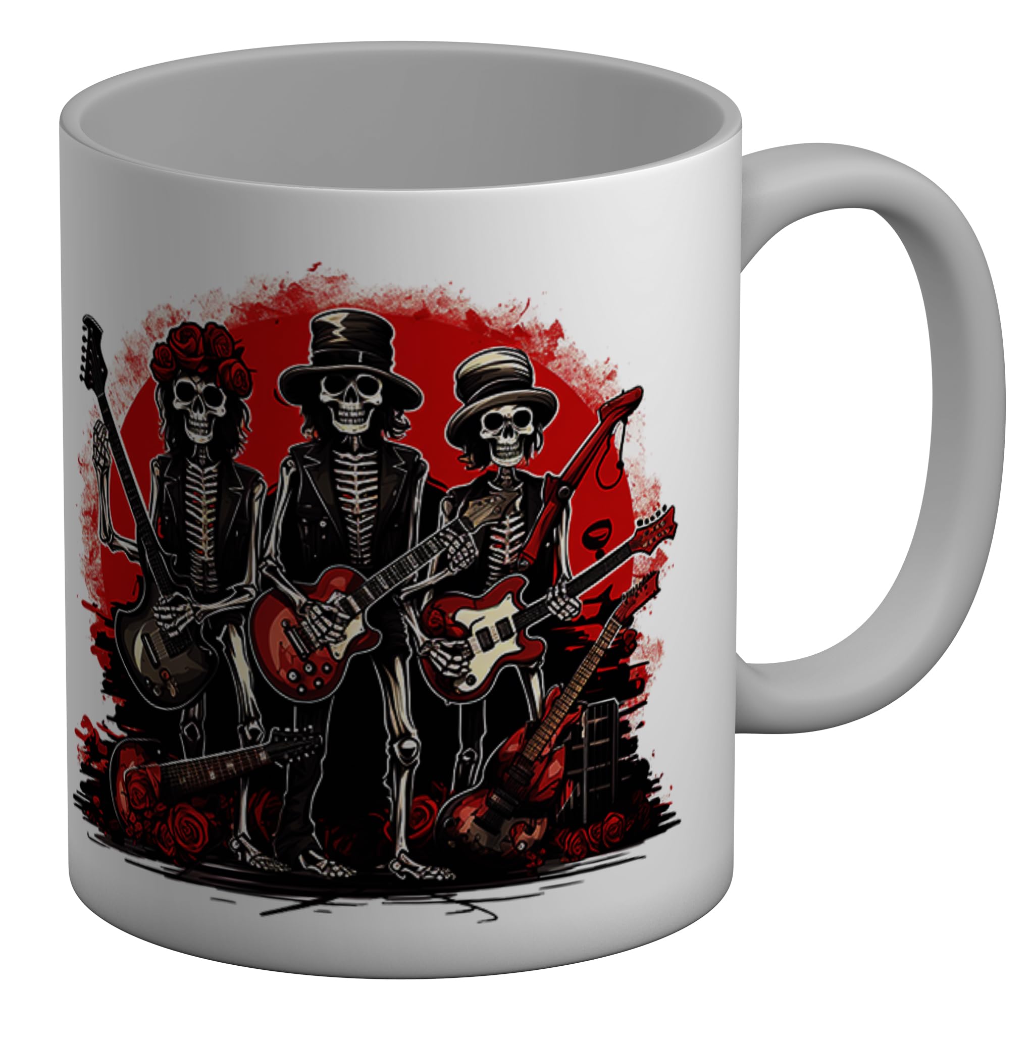 Shopagift Skeleton Rock n Roll Band Mug Music Trio Gothic Skull Guitar White 11oz Large Gift Ceramic Cup