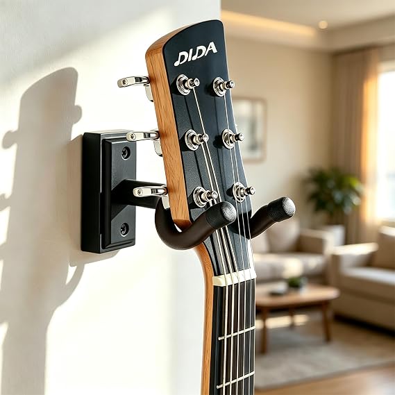 DIDA Guitar Wall Mount, Guitar Hanger, Silicone Pad, U-Shaped Guitar Wall Hanger Mount, Rotatable Guitar Holder Hook Stand Wall for Acoustic, Electric Guitar, Bass (Black Wood, 2 Pack)
