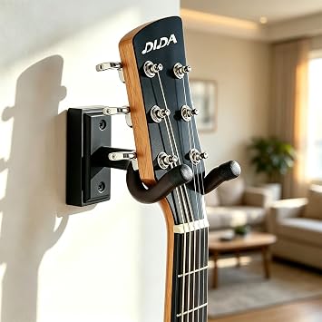 DIDA Guitar Wall Mount, Guitar Hanger, Silicone Pad, U-Shaped Guitar Wall Hanger Mount, Rotatable Guitar Holder Hook Stand Wall for Acoustic, Electric Guitar, Bass (Black Wood, 2 Pack)