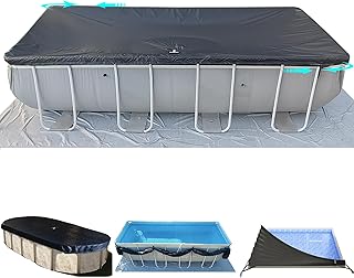 SIHAIAN Cobertura Retangular Para Piscina De 9X18 Pés Com Compartimento Lateral Oval E Acima Do Solo, Solar Uma Peça, Evita Alagamentos, Resistente A Raios Uv Intempéries Wp:10000Kpa+