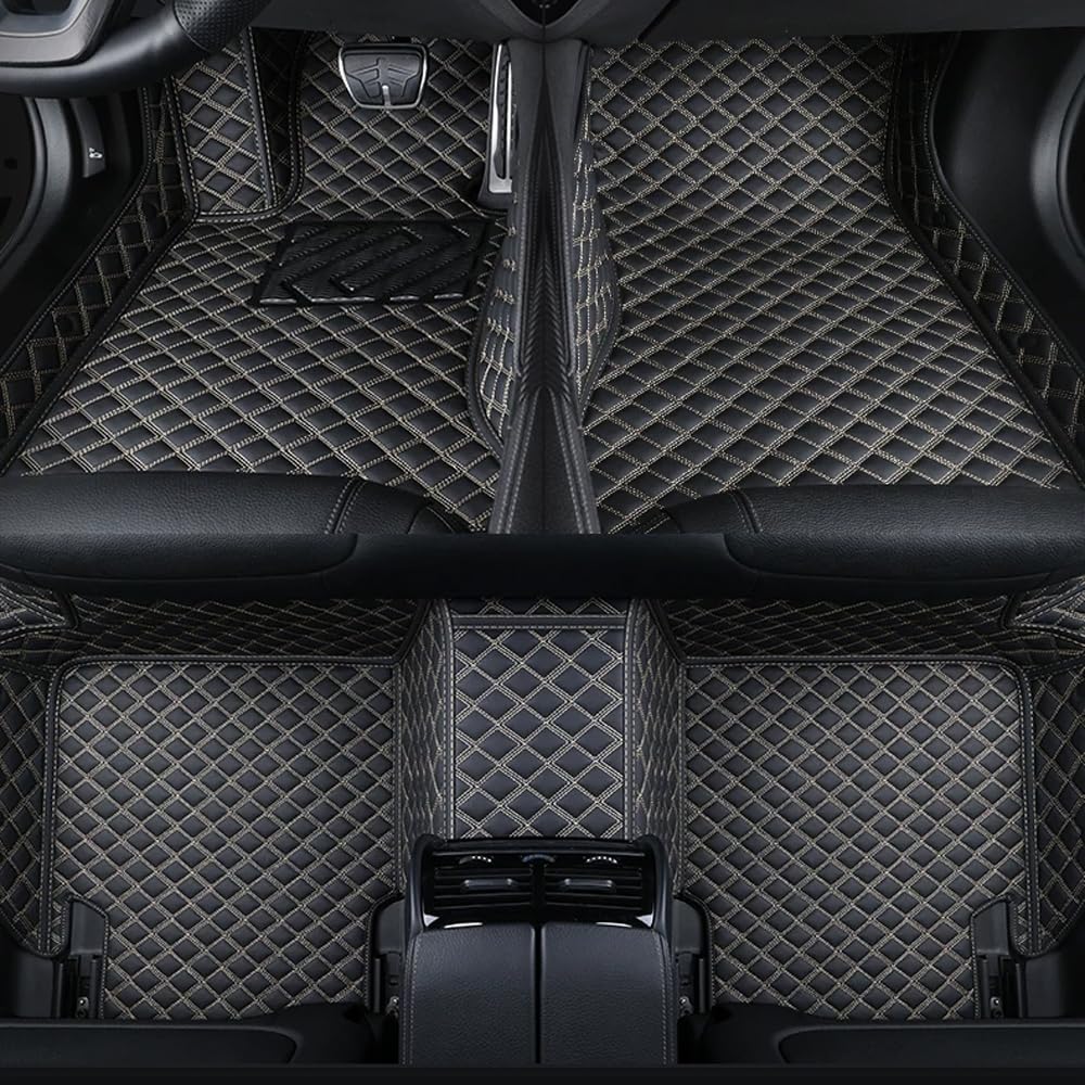 QIZUN Tailored Car Floor Mats for BYD Seal6 GT 2025-2026, PU Leather Waterproof Floor Liners, Dust-Proof Auto Foot Pad Protector pads, Full Set All-Weather,Black-Beige