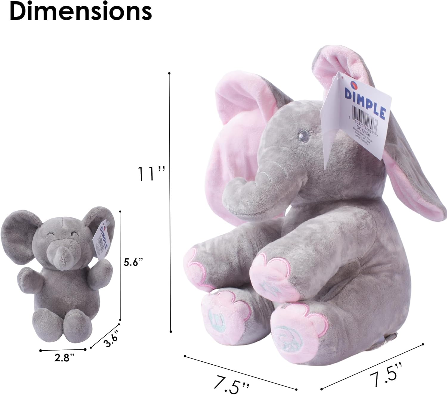 Dimple Stuffed Animal Set - Kaia Interactive Musical Peek-A-Boo Elephant Stuffed Animal Toy & Soft Plush Baby Elephant, Gift for Birthday, Baptism, for Toddlers, Boys, Girls, Ages 0 - Up