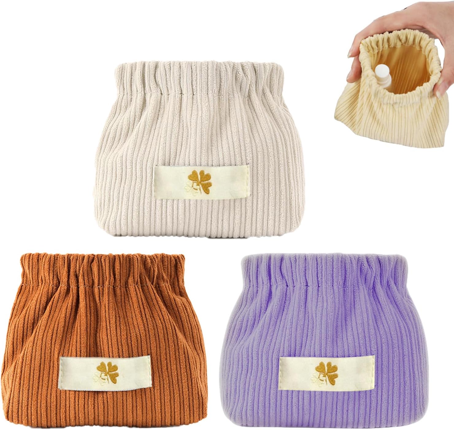 wimony Corduroy Elastic Hair Tie Organizer, 3pcs Portable Travel Corduroy Elastic Storage Bag Mini Cosmetic PouchMake Up Tote Bag for Women Small Pouch Purse Lipstick Bag Handbag Toiletry Organizer