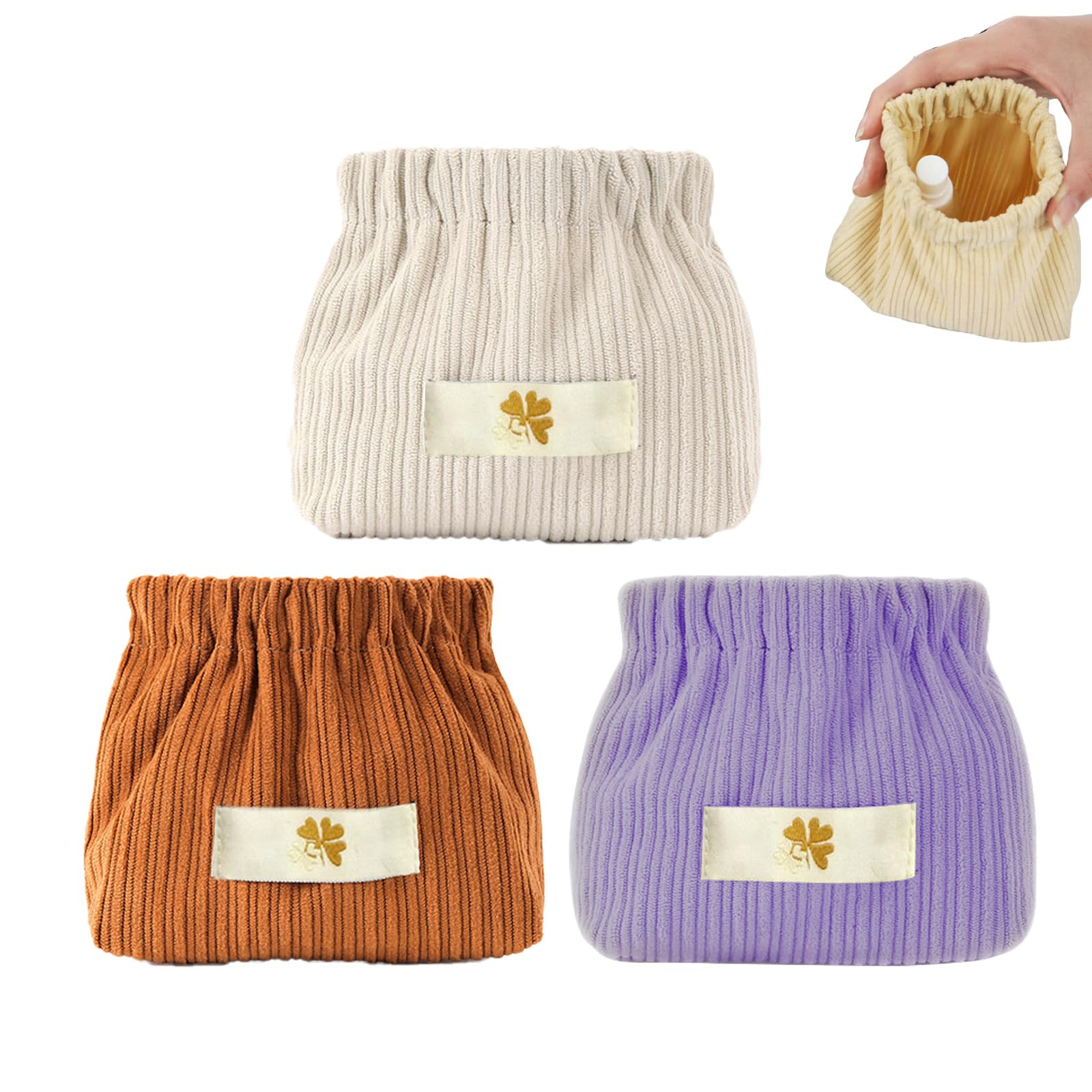 wimony Corduroy Elastic Hair Tie Organizer, 3pcs Portable Travel Corduroy Elastic Storage Bag Mini Cosmetic PouchMake Up Tote Bag for Women Small Pouch Purse Lipstick Bag Handbag Toiletry Organizer