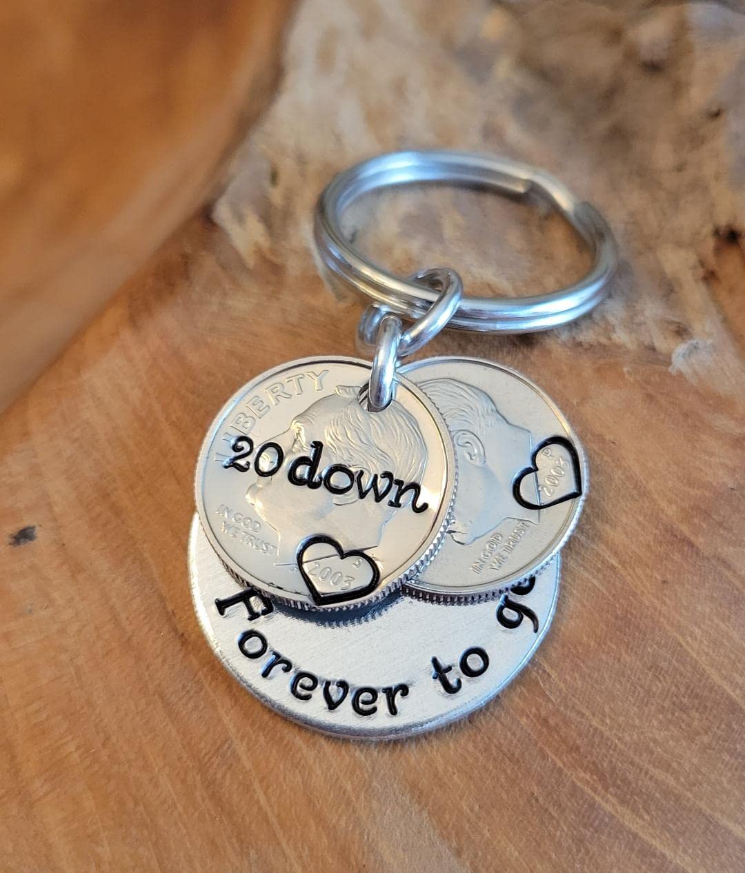 20 Down Forever To Go with Two 2003 Dimes Key Chain 20th Anniversary Gift for Him or Her
