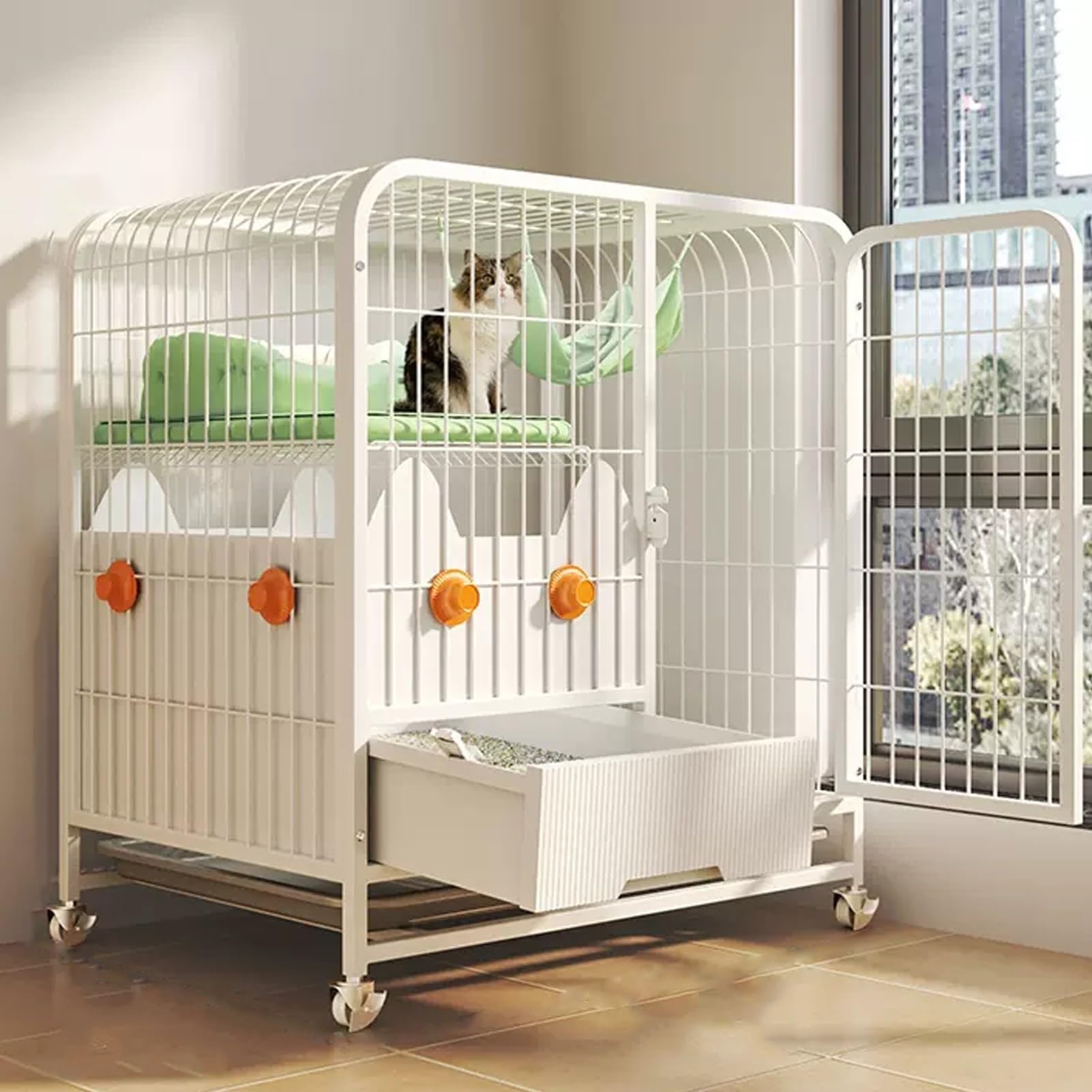 Cage d'intérieur pour chat résistant avec rampes pour sécuriser vos animaux