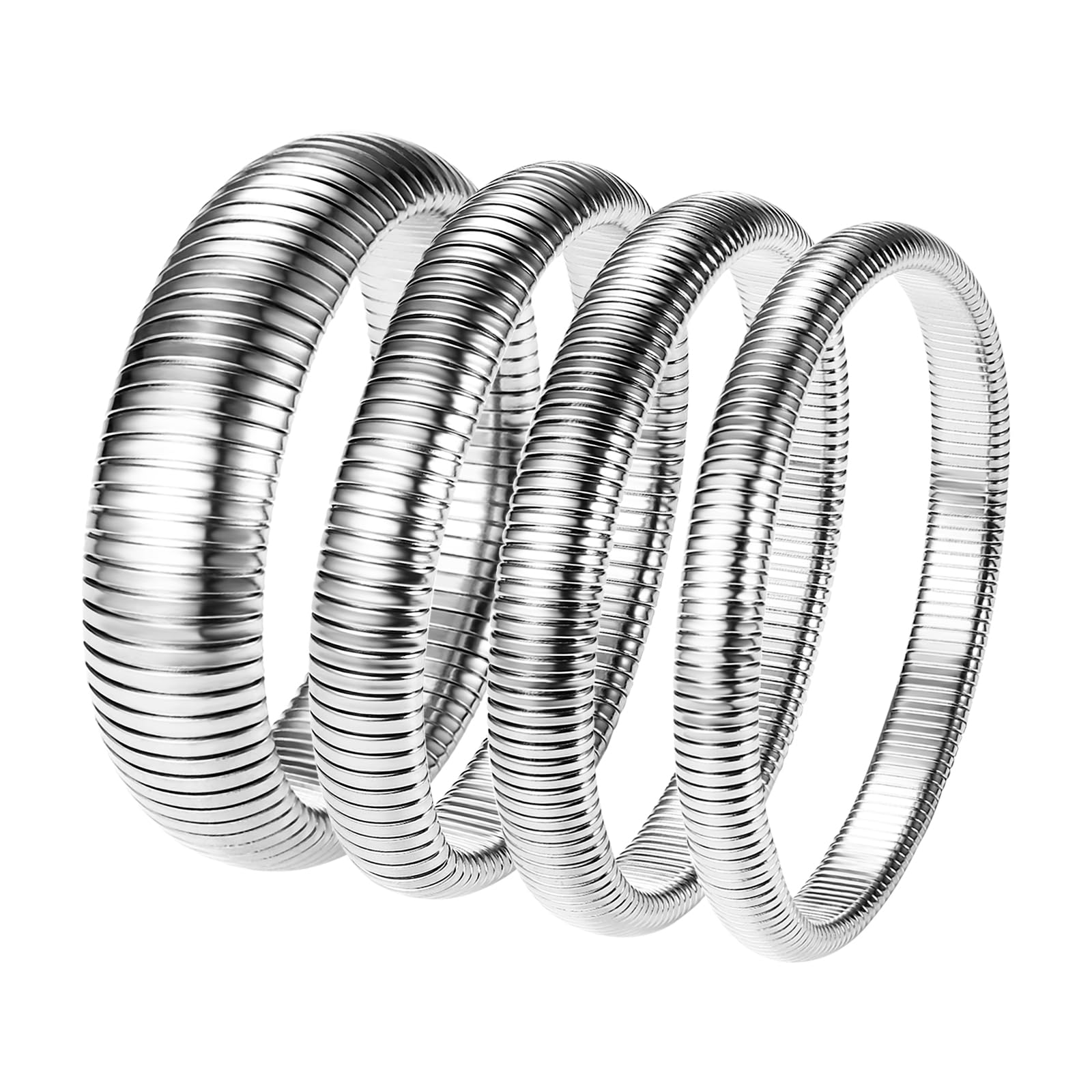 JewelryWe Schlangen Armreif Damen Elastisch: Edelstahl Stretch Armband Elastisch Schlangenarmband Manschette Armspange für Frauen Mädchen 8/10/12/20mm Breite Gold/Silber