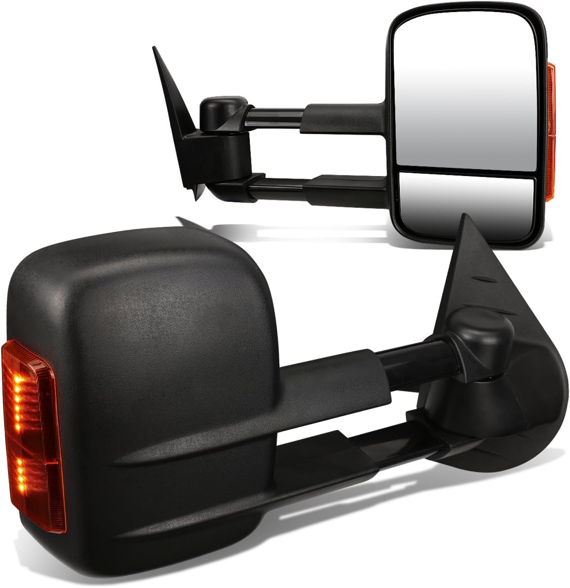 Auto Dynasty Pair Black Manual Telescoping Amber LED Turn Signal Side Towing Mirrors Compatible with Silverado Sierra GMT900 07-14