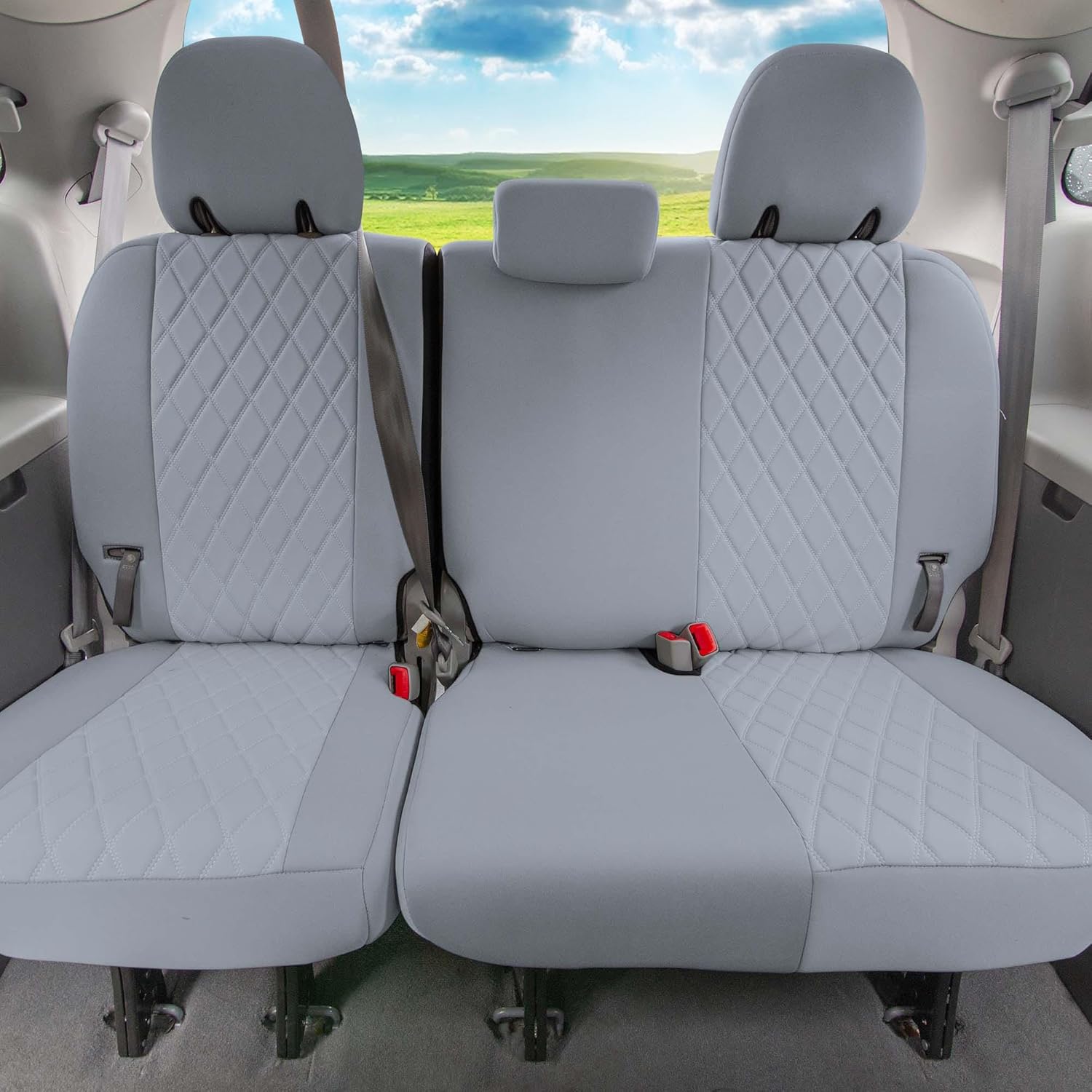FH Group Custom Fit Car Seat Covers Specifically Made for 2011-2020 Toyota Sienna 7-8 Seater with Ultraflex Neoprene Water Resistant Automotive Seat Covers - 3rd Row Solid Gray