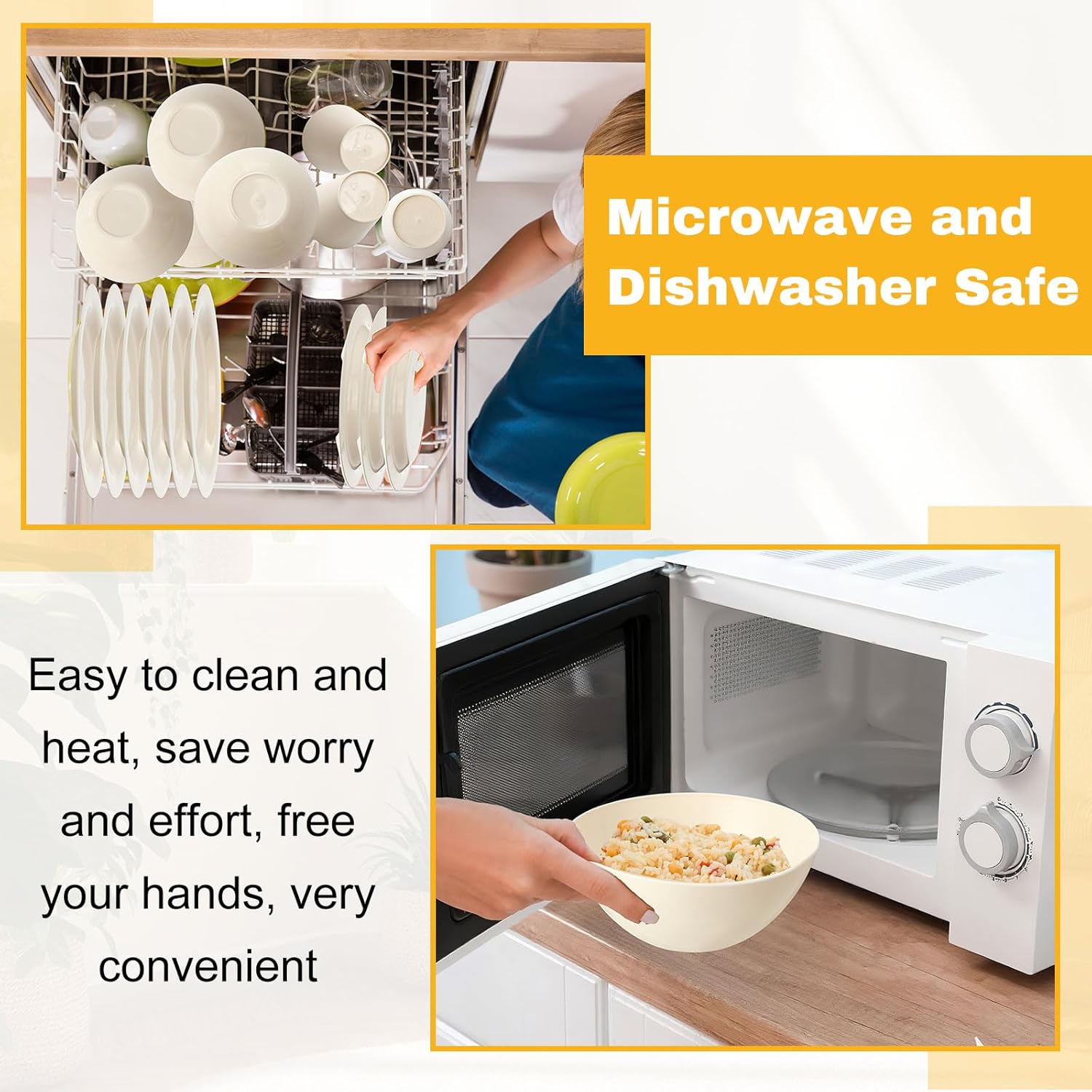LemonRoad 12 Set College Dorm Dishes Essential Kit, Plates and Bowls Back to School Beige Room Dishes Set with Storage Mesh Bag Cup, Microwave Dinnerware Picnic for RV Camping