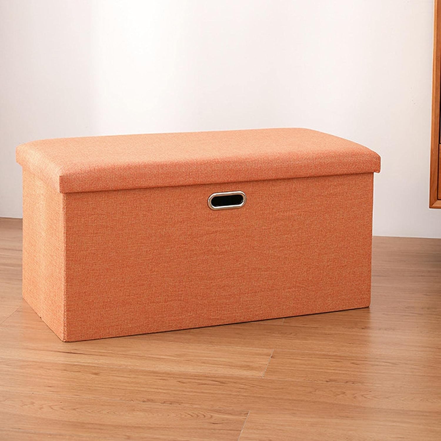 Repose-Pieds Ottoman Pliable en Lin Orange Contre le Désordre des Petites Pièces