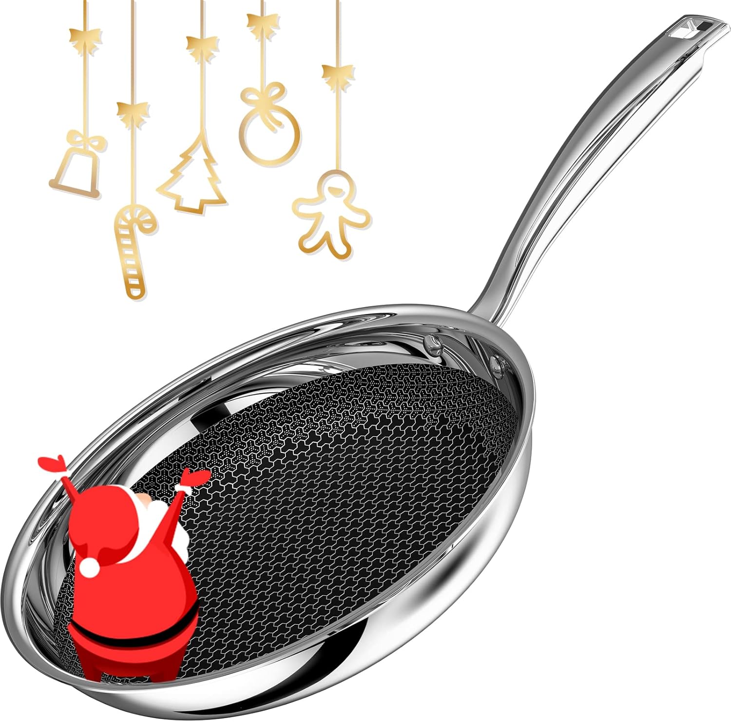 KIATA Stainless Steel Frying Pan 30cm, Large Induction Hob Frying Pan, 5Ply Uncoated