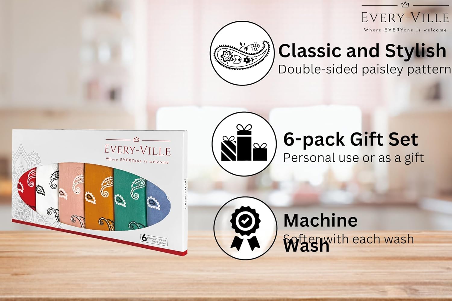 6-Pack 100% Cotton Bandanas Gift Set – 22x22 Inch Paisley Head Wraps form Men & Women, Neck & Face Scarves - Image 3