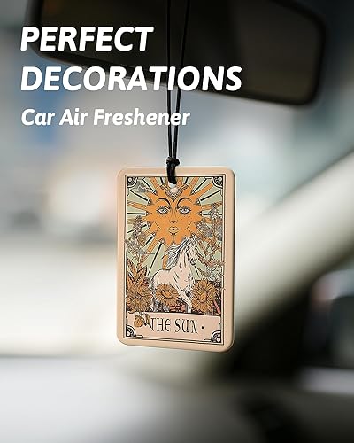 Miniatura 3 de Ambientador de aire retro bohemio con tarjeta de tarot para automóvil, 4 piezas, estrellas, sol, luna, amantes del ambientador colgante para autos,