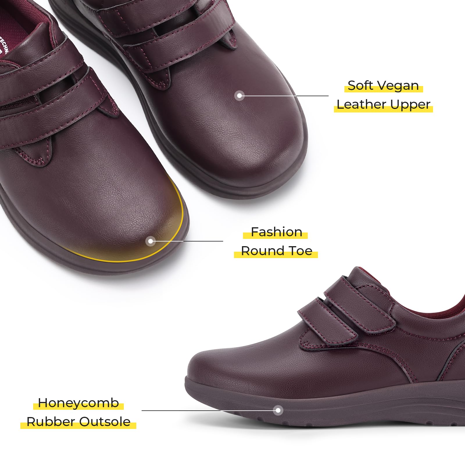 FitVille Scarpe Diabetici Donna Pelle Pianta Larga Scarpe Ortopediche Strappo Scarpe Comode da Passeggio pour Piedi Sensibili Piedi Gonfi