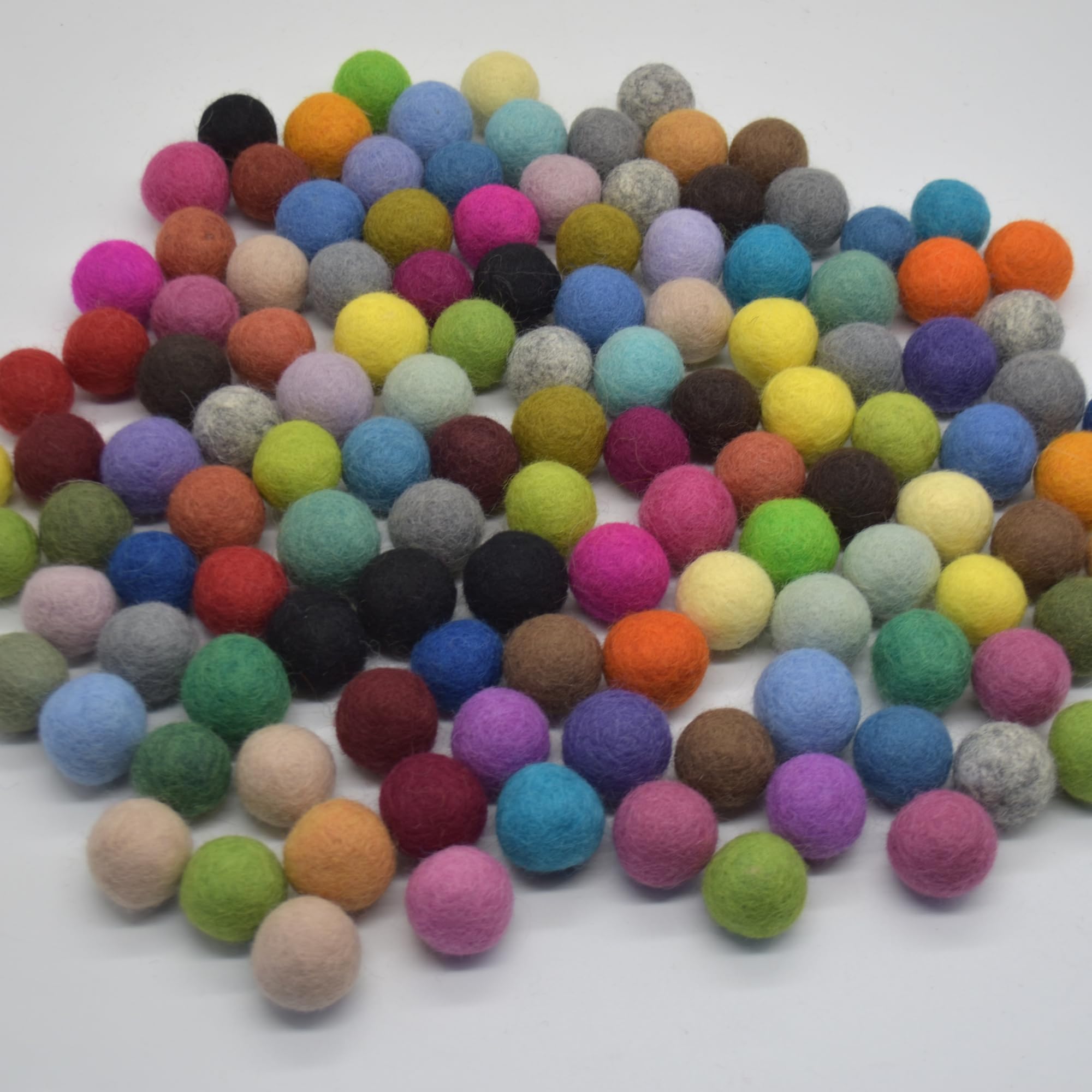 100% Wool Felt Balls 2.5cm- 100 Count - Assorted Colours