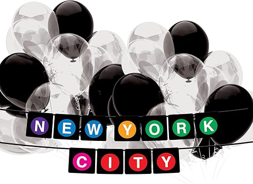 Miniatura 4 de Beistle 53650 Banners colgantes de 2 piezas de decoración de fiesta de la ciudad de Nueva York, 5 pulgadas x 6 pies, negromorado, azul, amarillo,
