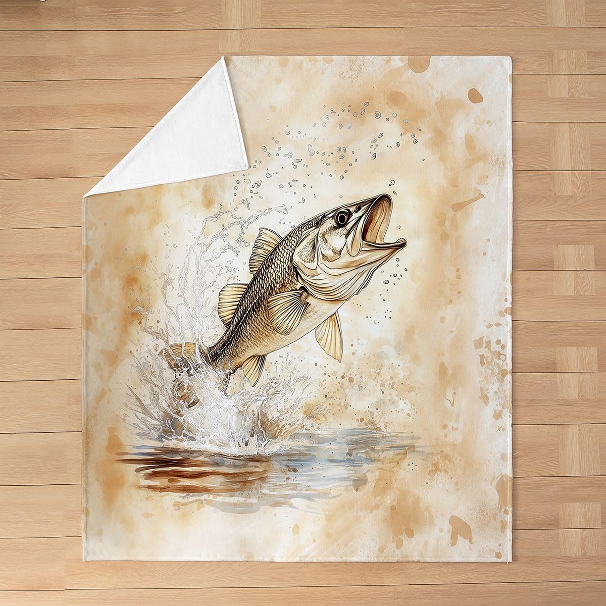 Loussiesd Szczupak ryba pluszowy koc narzuta na polowanie i wędkowanie flanelowy koc podwójny, 152 x 180 cm, ryba basowa, całoroczna, dzikie zwierzęta, na kanapę, łóżko, sofę, do sypialni, dekoracja