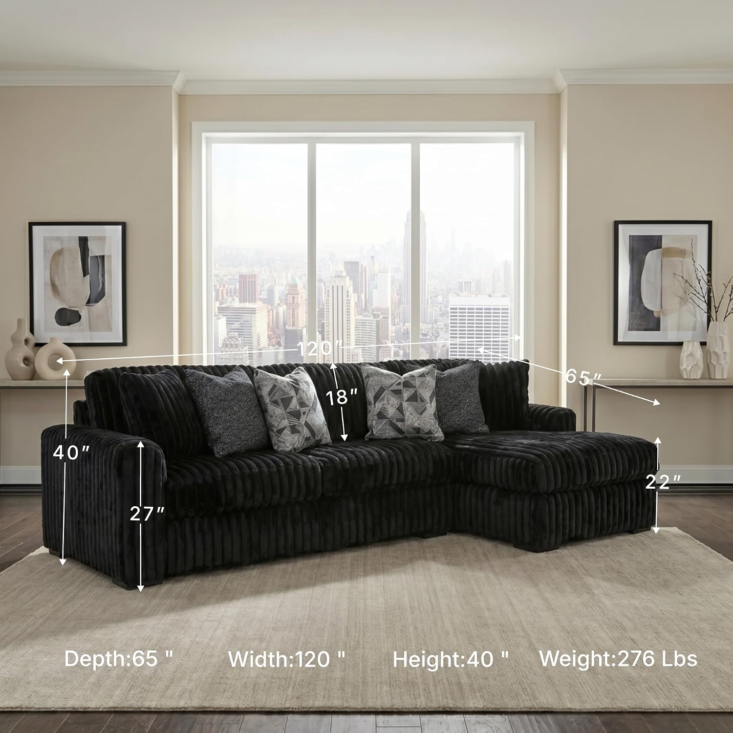 Signature Design by Ashley 2-Piece Sectional Sofa with Chaise, Onyx | Soft jumbo corduroy upholstery, Sag-resistant platform foundation, Reversible cushions, Midnight-Madness Series