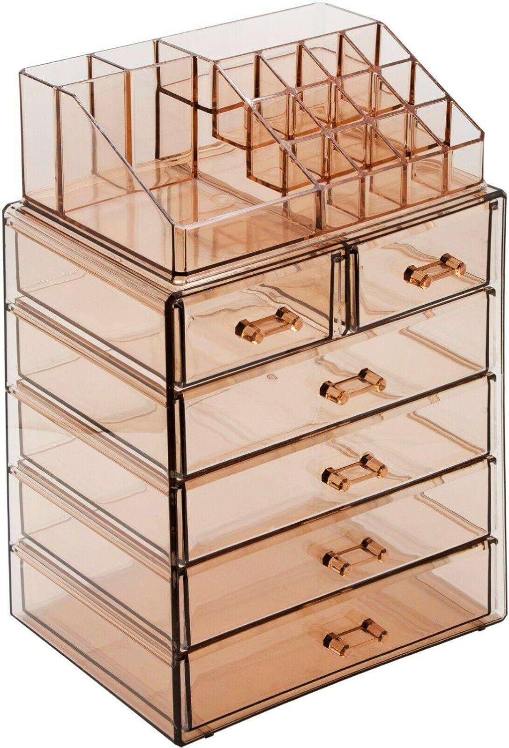LKOP Acrylic Makeup Organizer with 6 Drawers & 16 Slots Jewelry Cosmetics Storage Box Bronze Glow Cosmetic-display-cases Makeup organizer Bathroom organizer Makeup bag Storage cabinet Bathroom s