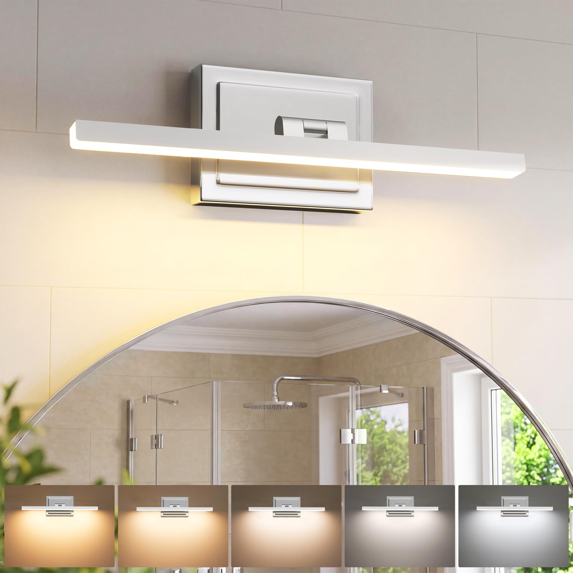 NIORSUN 15.7 Inch Modern Bathroom Light Fixture, 12W 5CCT Dimmable LED Chrome Bathroom Vanity Lights Over Mirror, Vanity Lights for Bathrooms Restroom Mirror- ETL Certified