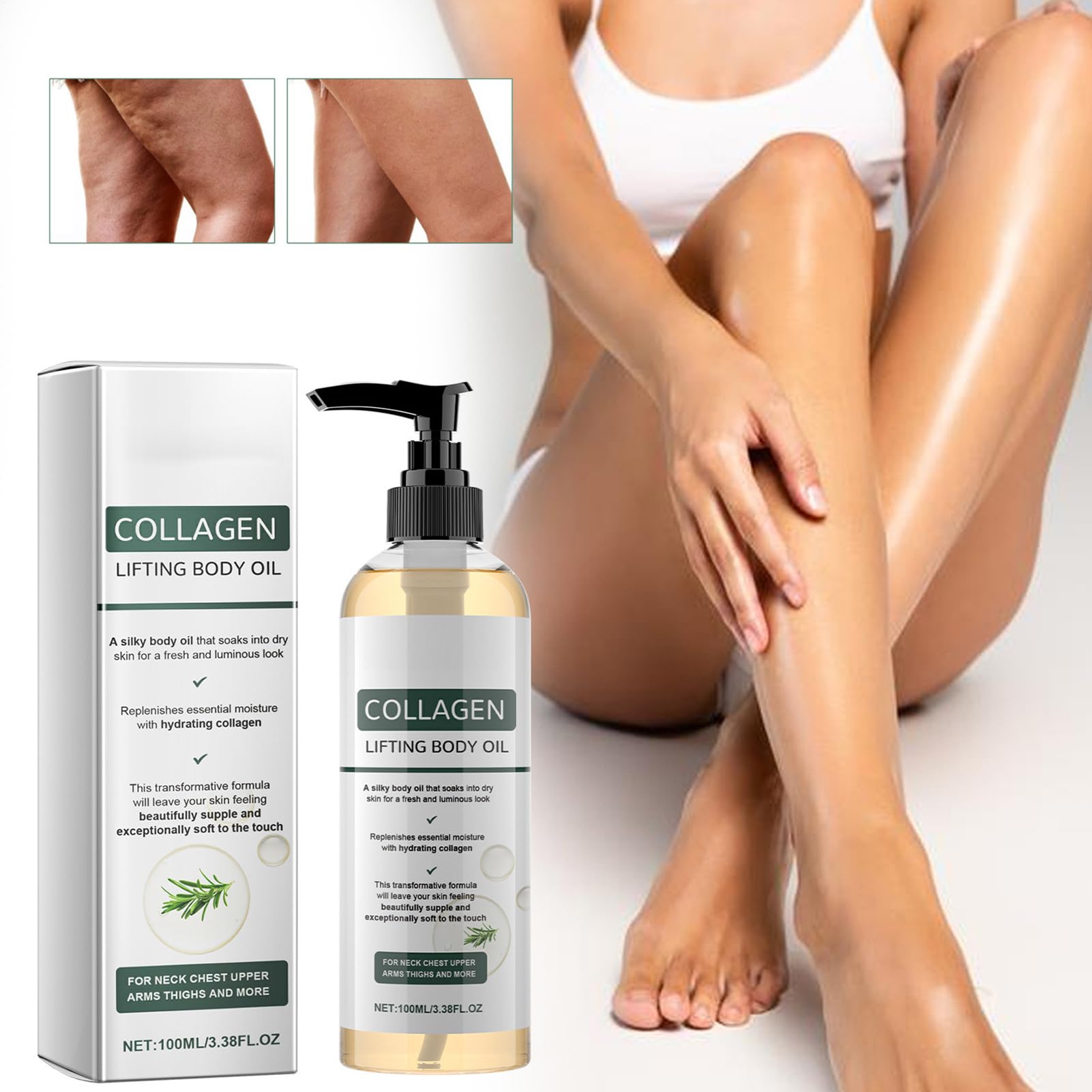 2pcs A-ceite Corporal Lifting Con Colágeno - 100ml A-ceite Corporal Nutritivo, AceitePara El Cuidado De La Piel Para Cicatrices, Arrugas Y Estrías En Cuello, Pecho, Brazos, Piernas Abdomen — view 2