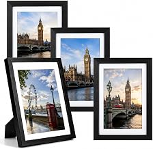 A4 Picture Frame Set of 4, MDF Photo Frame with Plexiglass & Mount, A4 Poster Frame with Stand, for Wall or Tabletop Display, Landscape or Portrait Orientation (Black)
