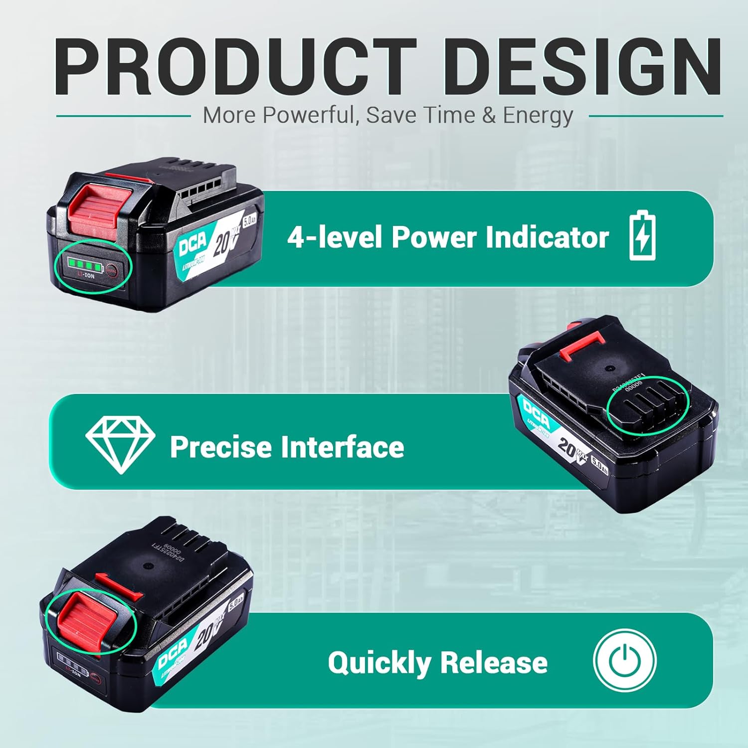 DCA 20V MAX Lithium-Ion Battery, 5.0Ah High Capacity Battery Pack Compactible 20V Cordless Power Tool, 1.4lbs (FFBL2050)