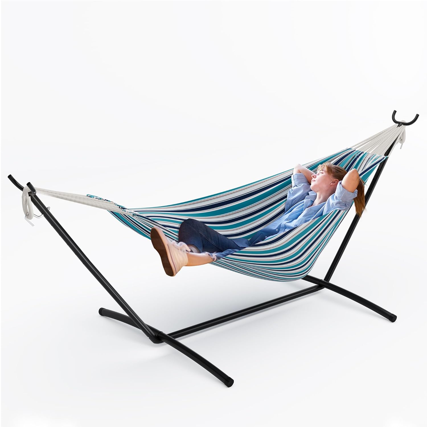GAOMON Double Hammock with Stand 450 lb Capacity Adjustable Portable Hammock Chair with Sturdy Steel Frame Thick Rope