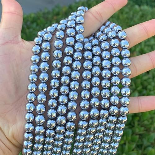 Miniatura 3 de Adabele - 2 hebras de hematita natural chapada en oro blanco platino, piedras preciosas curativas redondas sueltas de 0.315in (92-98 piezas en