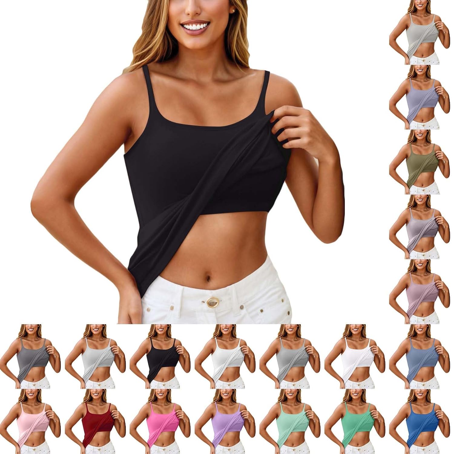 Camisole Tops for Women Built in Bra Adjustable Spaghetti Strap Workout Yoga Shirts Basic Tank Tops Layer Padded Bra