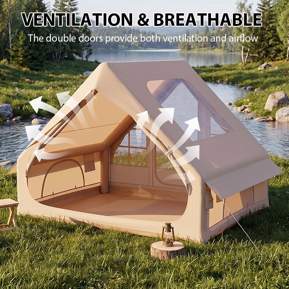 Tente de camping gonflable avec fenêtre de toit - Tente gonflable pour 2 à 4 personnes - Avec pompe à air - Tente gonflable en tissu Oxford imperméable pour les saisons - Montage rapide - Tente