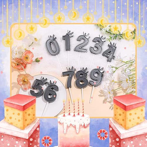 Miniatura 3 de Vela de número de cumpleaños de 3 pulgadas, vela para decoración de pastel con corona de números negros, velas para pastel de cumpleaños para